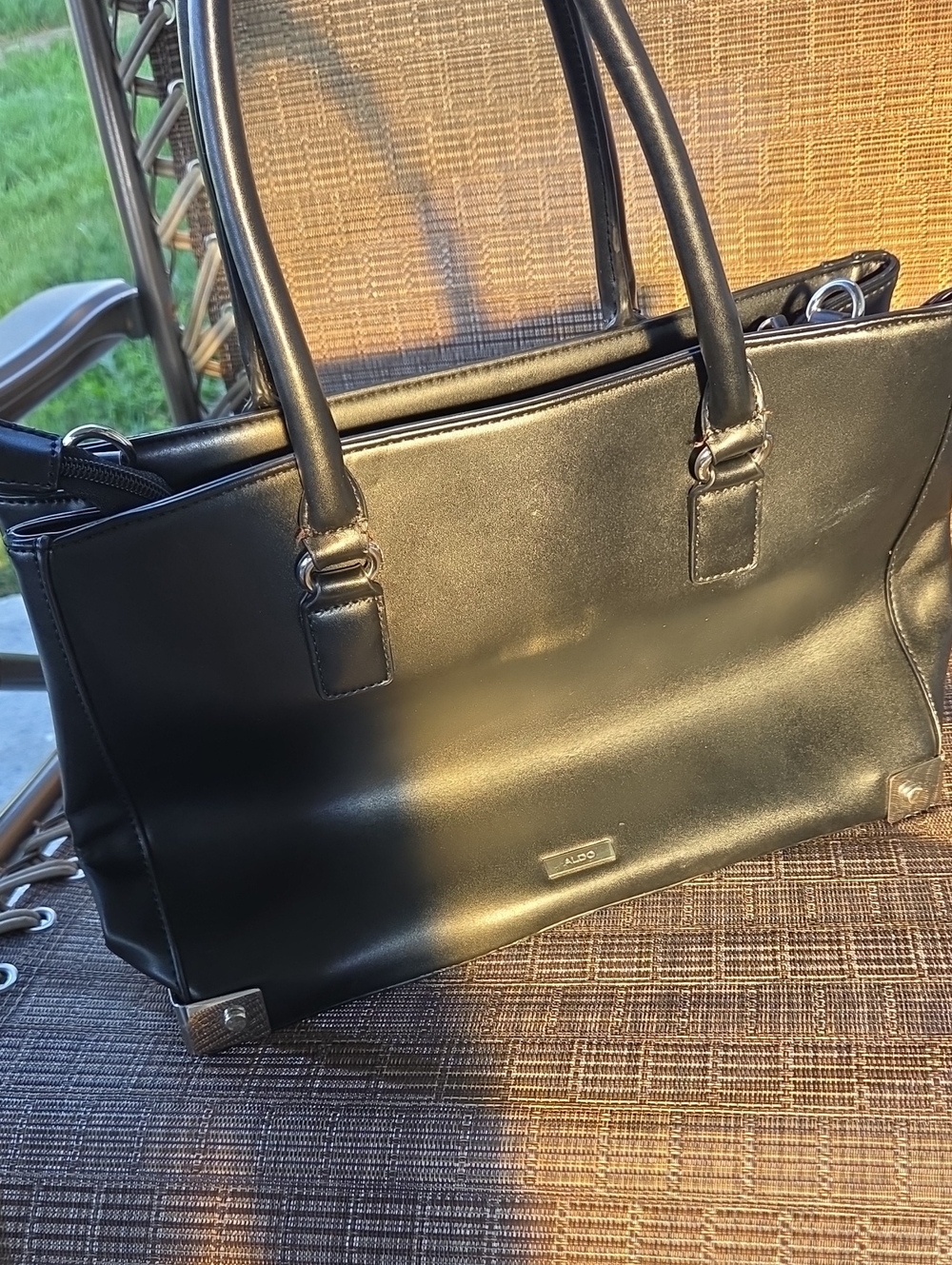 Aldo Black Leather Structured Tote